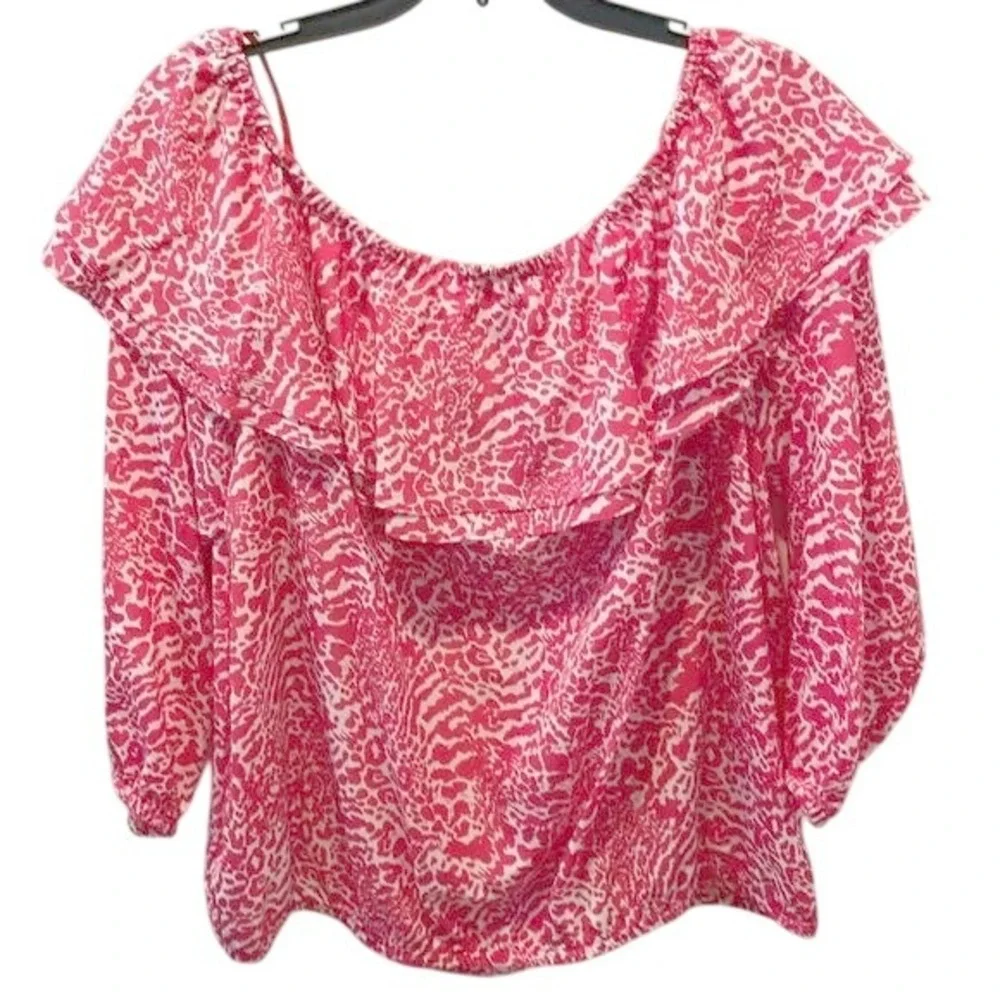 Michael Kors Ruffled Off Shoulder Blouse Animal Print Top Sz 0X‎ / #7229